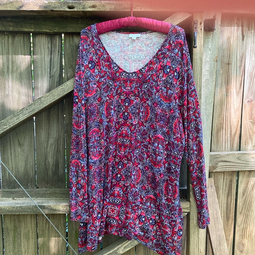 J. Jill Long Sleeve Paisley Print Top in Red and Blue